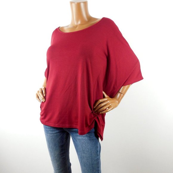 MEA Top XL NWT Kimono Shirt Red Short Sleeves Stretch Relaxed Boxy Fit - Picture 2 of 8